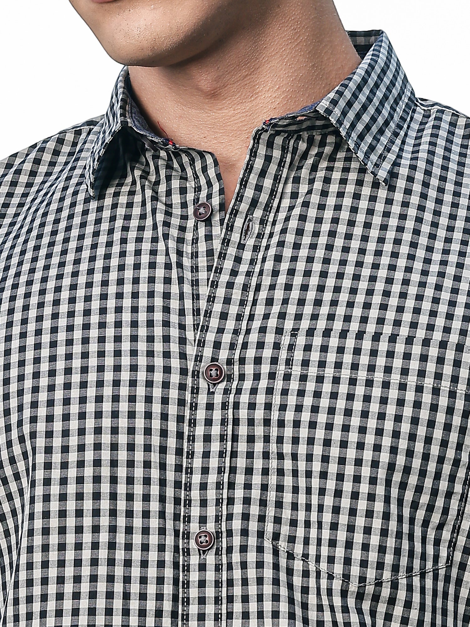 Thomas Scott Men Black Slim Fit Long Sleeves Gingham Checks Woven Casual Shirt