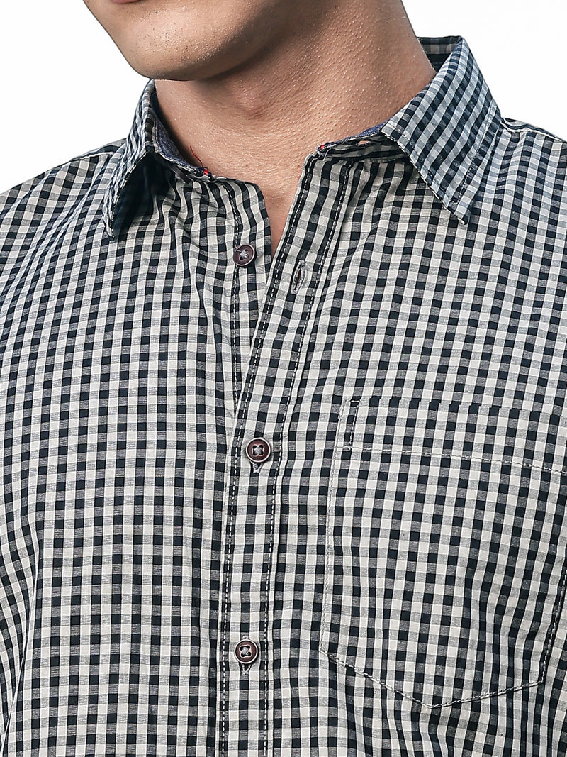 Thomas Scott Men Black Slim Fit Long Sleeves Gingham Checks Woven Casual Shirt