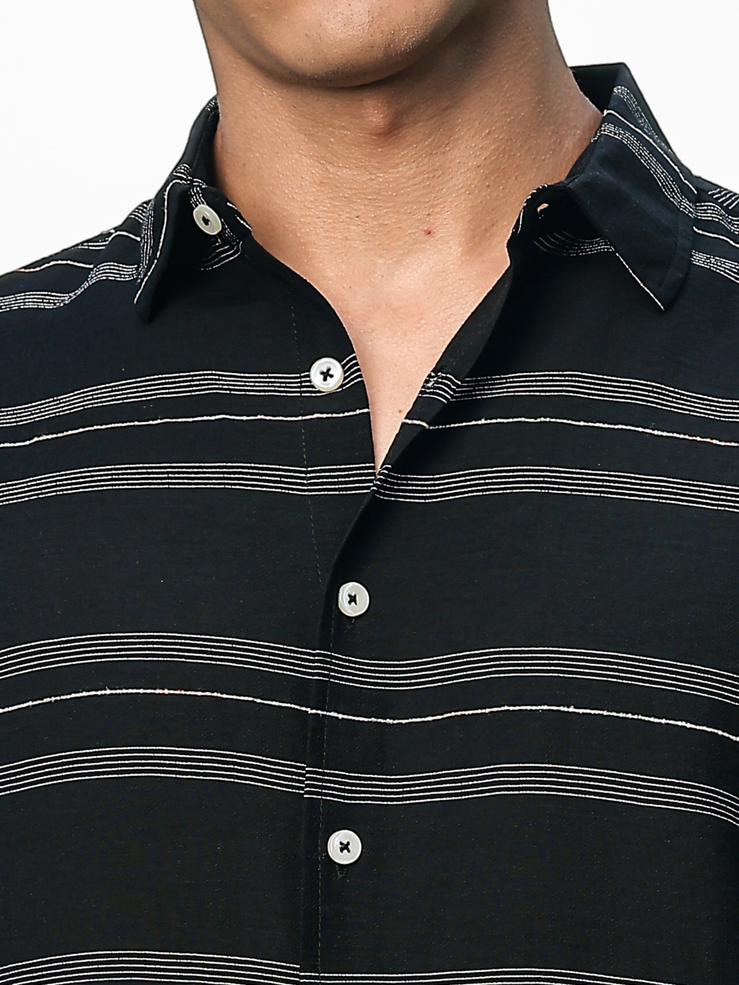 Thomas Scott Men Black Slim Fit Long Sleeves Horizontal Stripes Casual Shirt