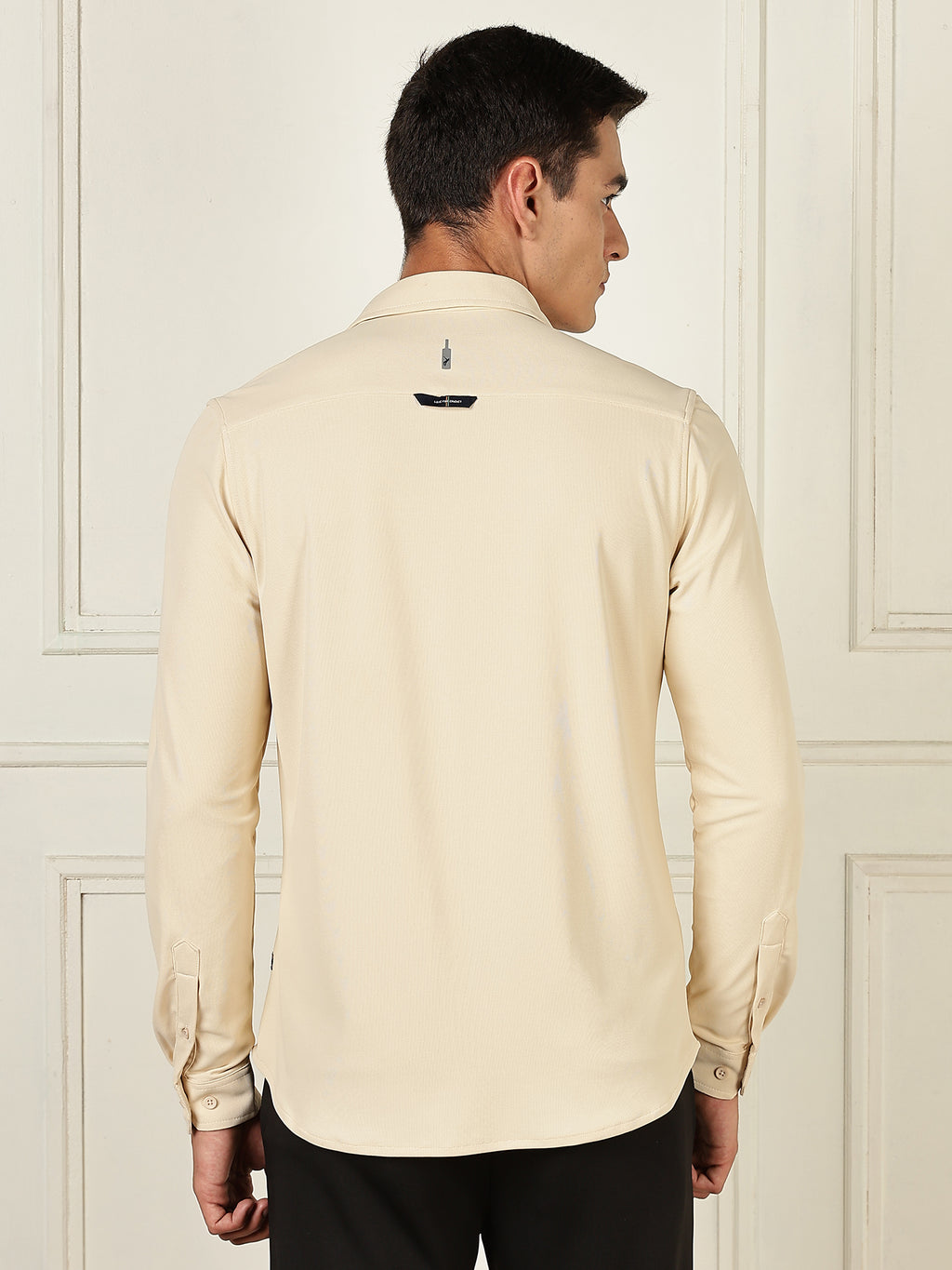 Thomas Scott Men Beige Premium Slim Fit Long Sleeves 4 Way Stretch CoolMax Knitted Casual Shirt