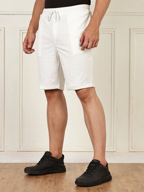 Thomas Scott Men White Mid-Rise Regular Fit Self Design Knee Length Knitted Shorts