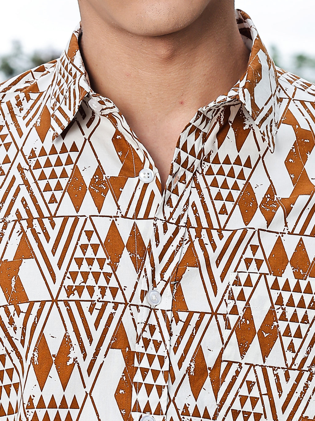 Thomas Scott Men Brown Regular Fit Long Sleeves Geometric Print Pure Cotton Casual Shirt