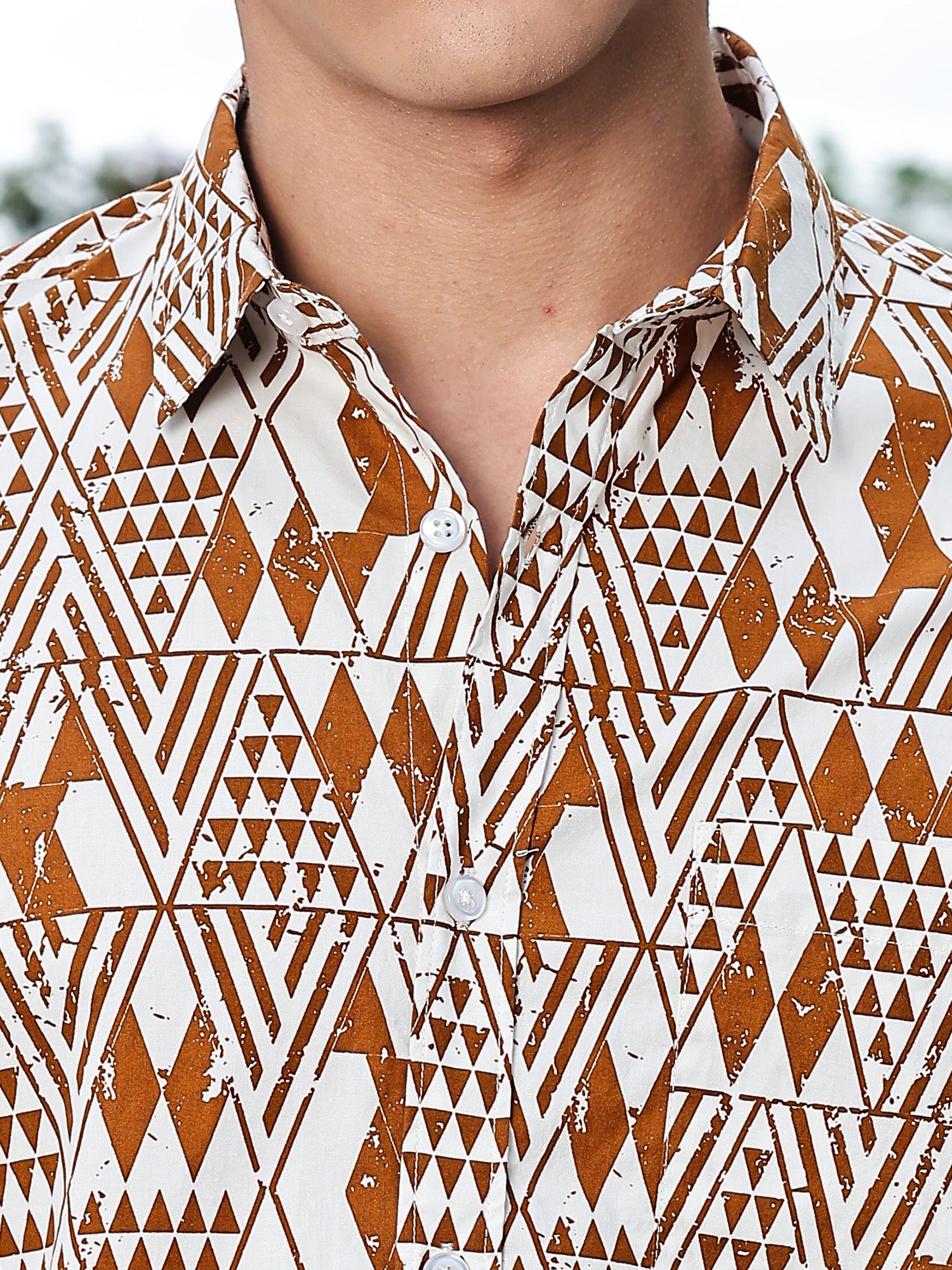 Thomas Scott Men Brown Regular Fit Long Sleeves Geometric Print Pure Cotton Casual Shirt