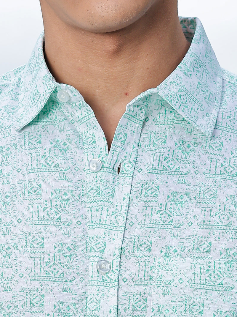 Thomas Scott Men Green Regular Fit Long Sleeves Abstract Printed Pure Cotton Casual Shirt