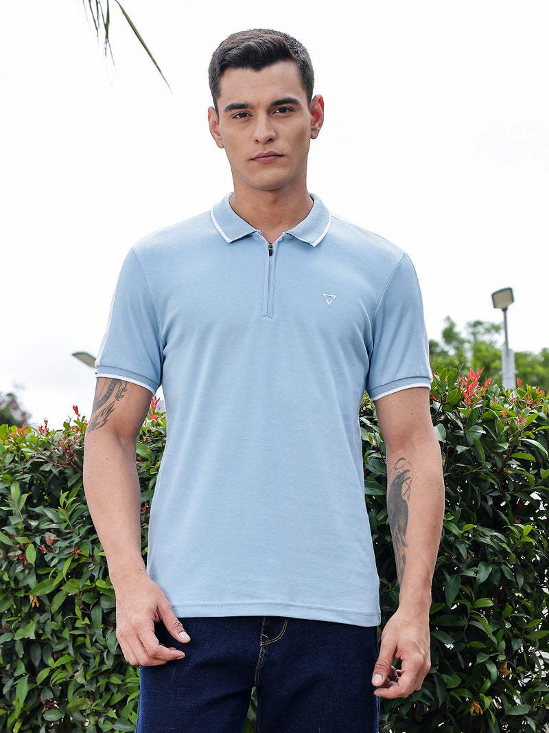 Thomas Scott Men Blue Regular Fit Short Sleeves Polo Collar Knitted Tshirt