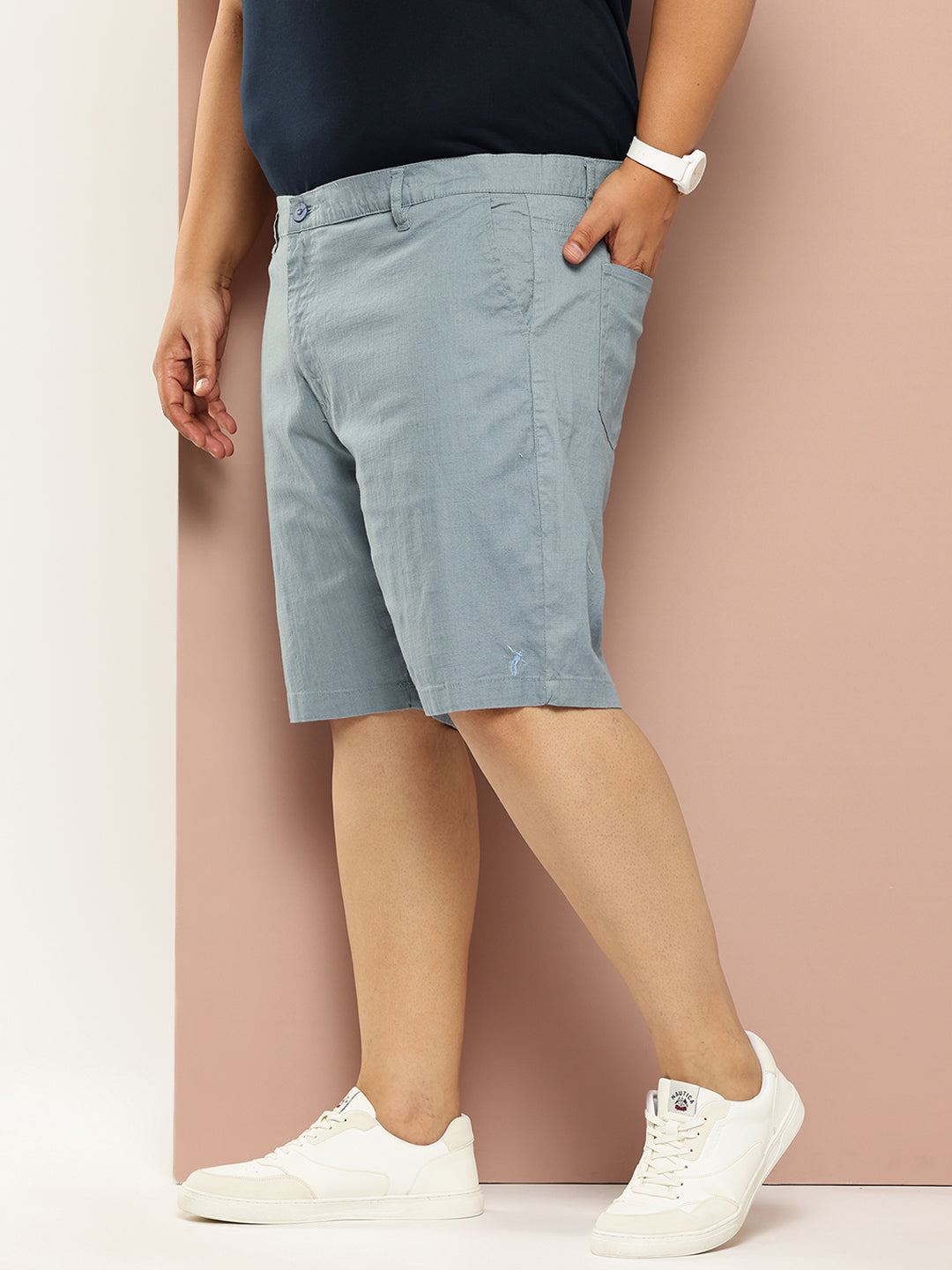 Thomas Scott Men MidBlue Plus Size Mid-Rise Regular Fit Woven Chinos Shorts