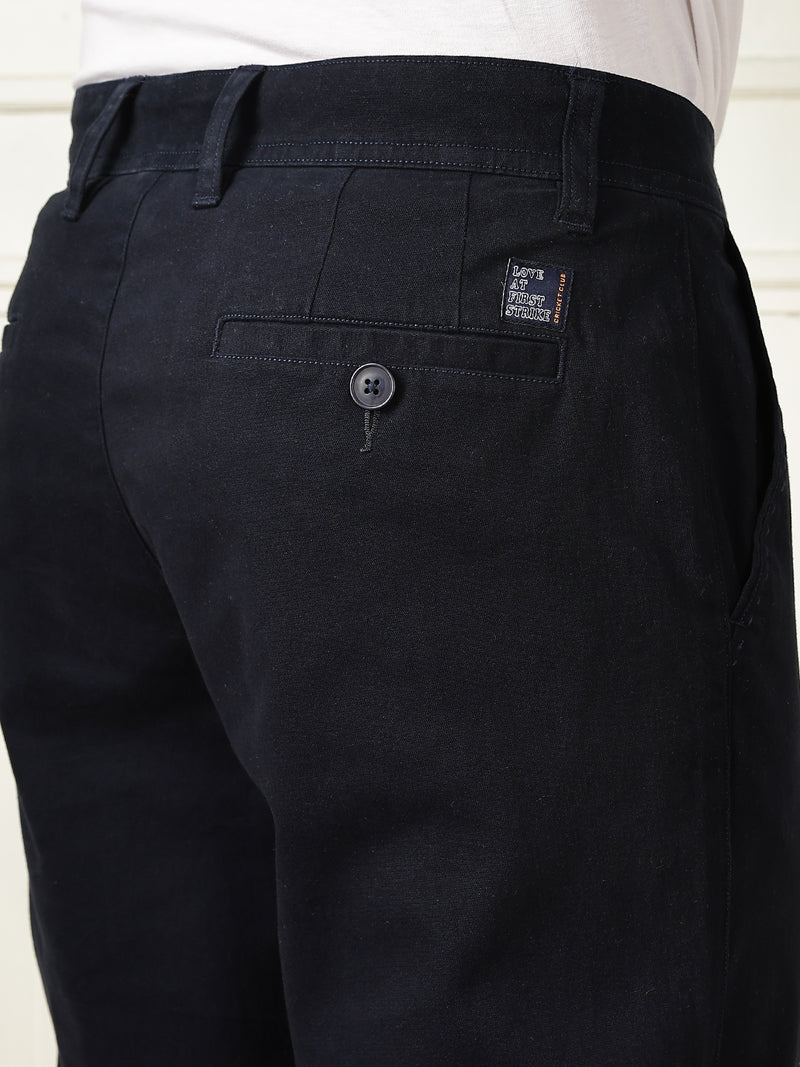 Thomas Scott Men Navy Mid-Rise Straight Fit Solid Woven Chinos Trouser