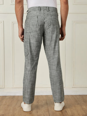 Thomas Scott Men Green Mid-Rise Straight Fit Striped Linen Trouser
