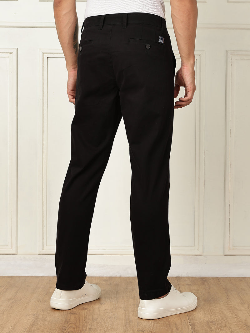 Thomas Scott Men Black Mid-Rise Straight Fit Solid Woven Chinos Trouser