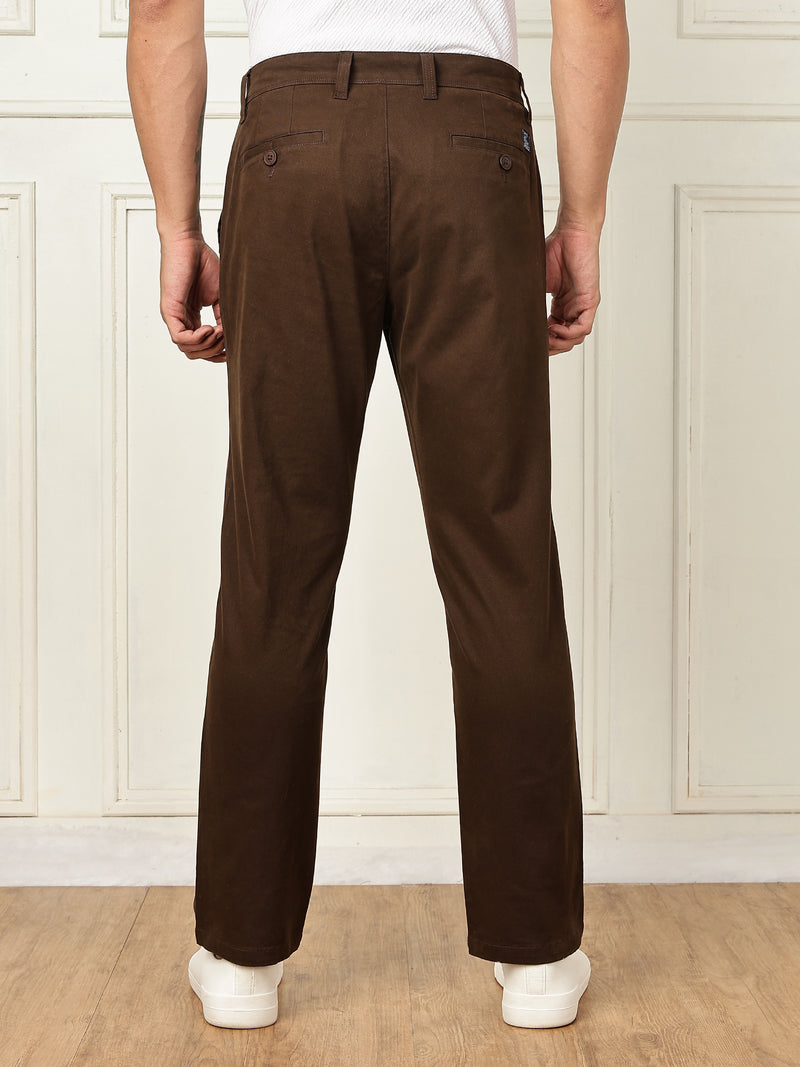 Thomas Scott Men Brown Mid-Rise Straight Fit Solid Woven Chinos Trouser
