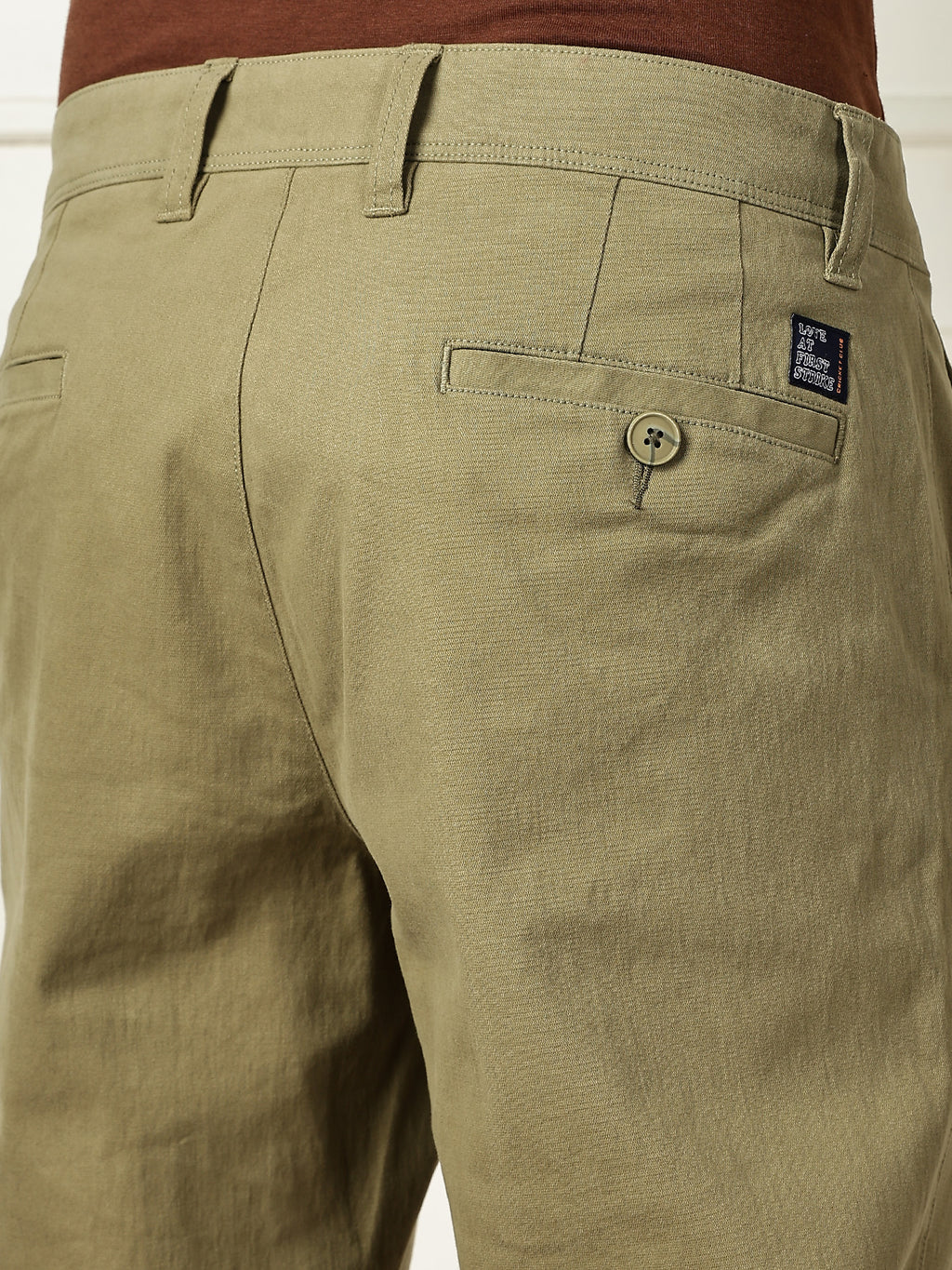 Thomas Scott Men Olive Mid-Rise Straight Fit Solid Woven Chinos Trouser