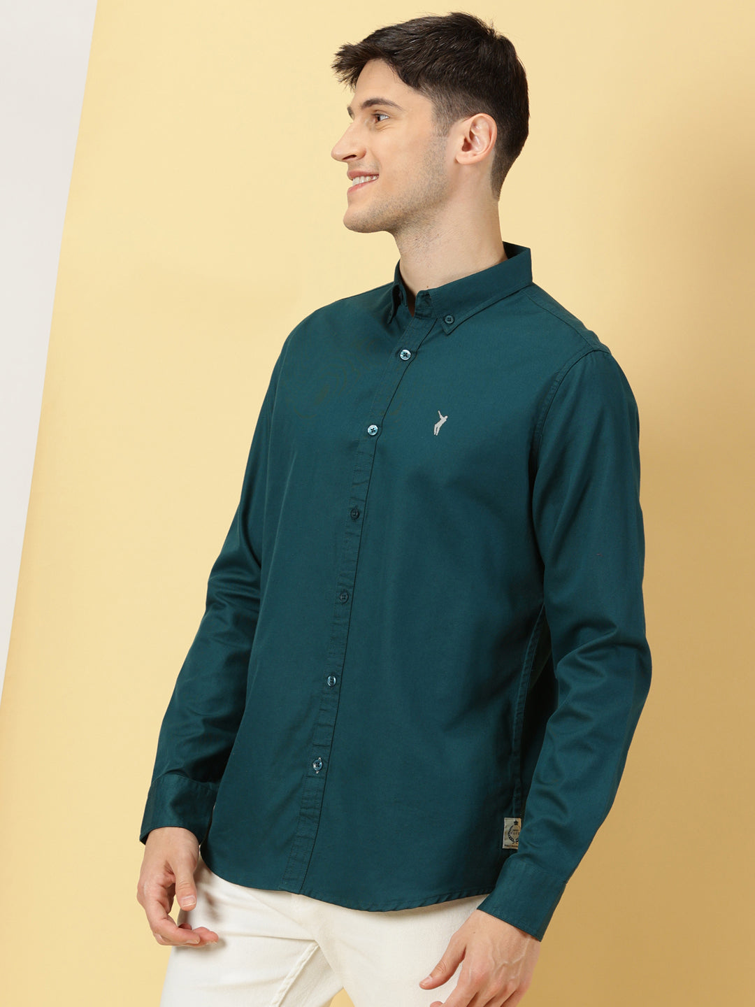 Thomas Scott Men Teal Slim Fit Long Sleeves Button Down Collar Twill Casual Shirt