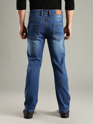 Indigo Mid-Rise Straight Fit Stretchable Jeans For Men