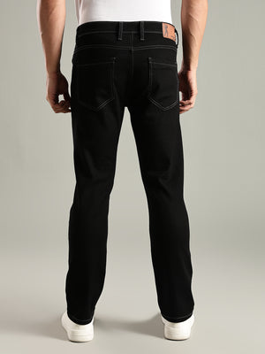 Black Mid-Rise Straight Fit Stretchable Jeans For Men