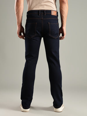 Indigo Mid-Rise Straight Fit Stretchable Jeans For Men