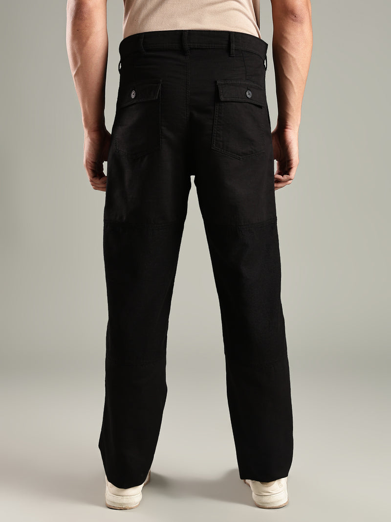 Thomas Scott Men Black Mid-Rise Relaxed Fit Woven Trouser