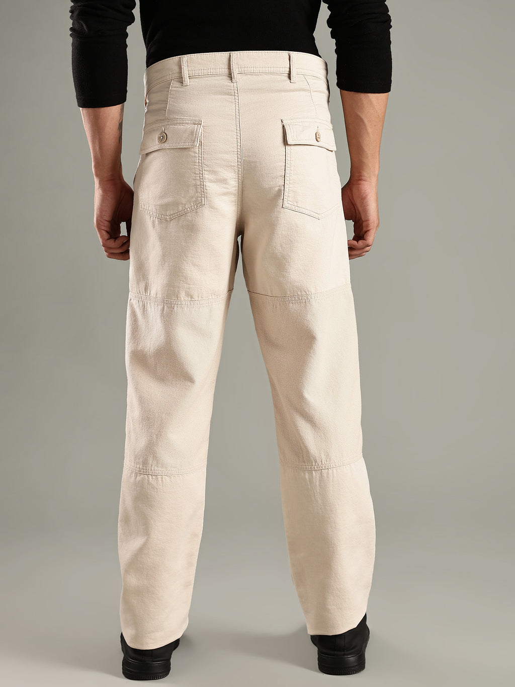 Thomas Scott Men Cream Mid-Rise Relaxed Fit Woven Trouser
