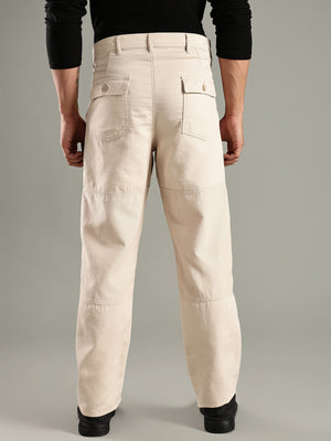 Thomas Scott Men Cream Mid-Rise Relaxed Fit Woven Trouser