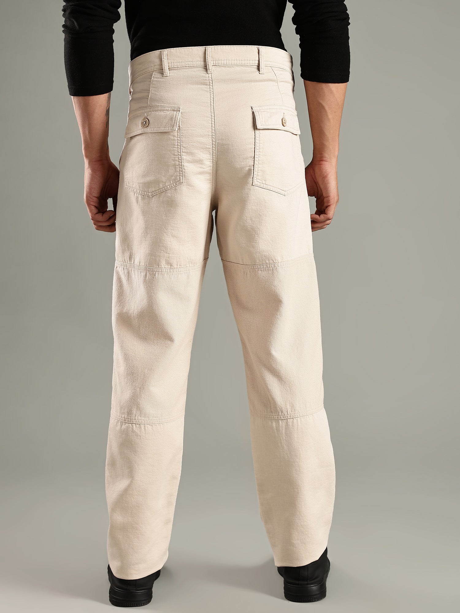 Thomas Scott Men Cream Mid-Rise Relaxed Fit Woven Trouser