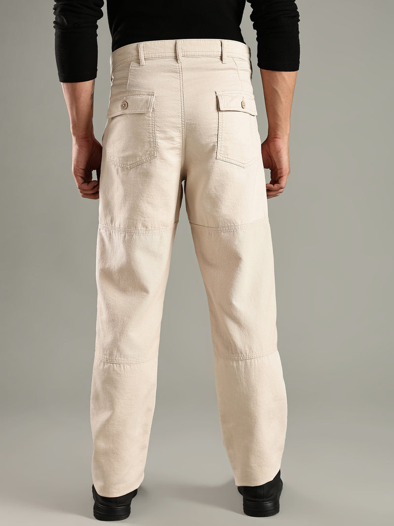 Thomas Scott Men Cream Mid-Rise Relaxed Fit Woven Trouser