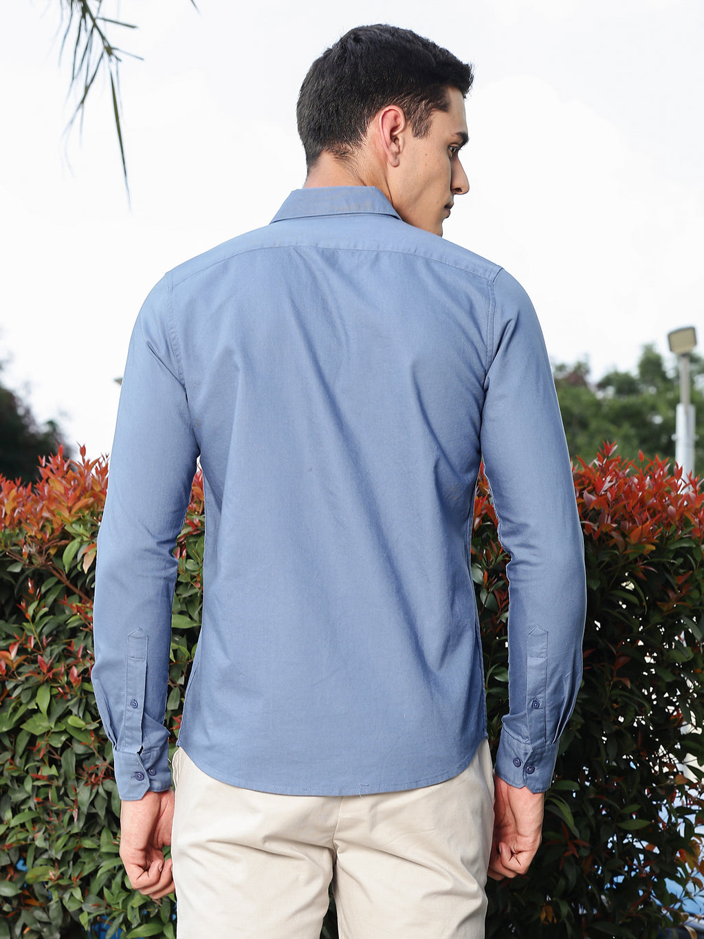 Thomas Scott Men Medium Blue Regular Fit Long Sleeves Spread Collar Oxford Embroidered Shirt
