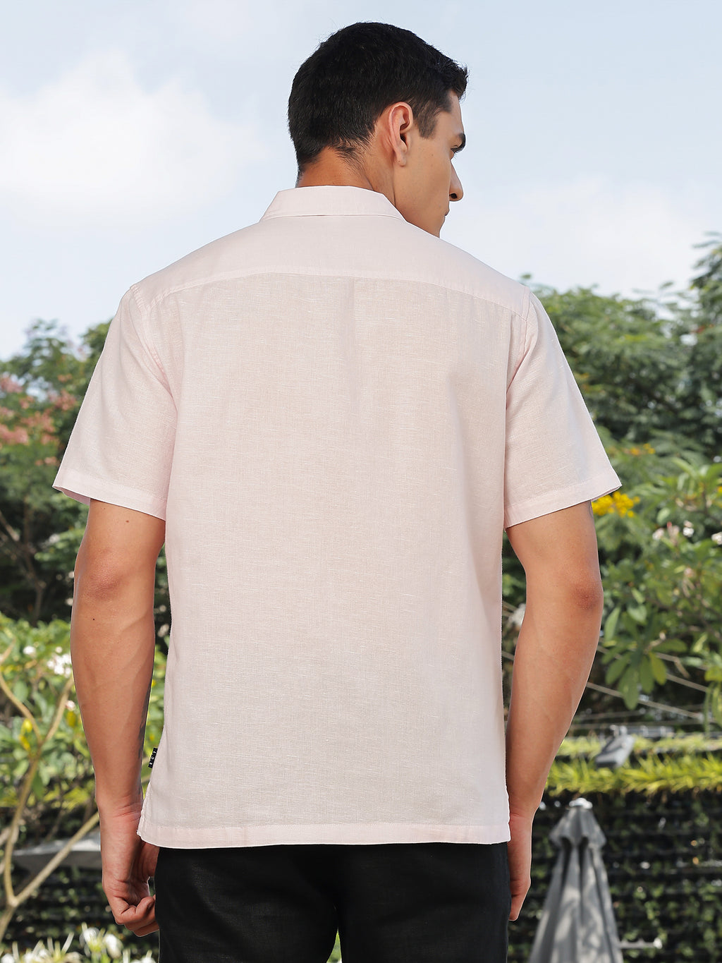 Thomas Scott Men Pink Short Sleeves Oversized Cotton Linen Casual Shirt