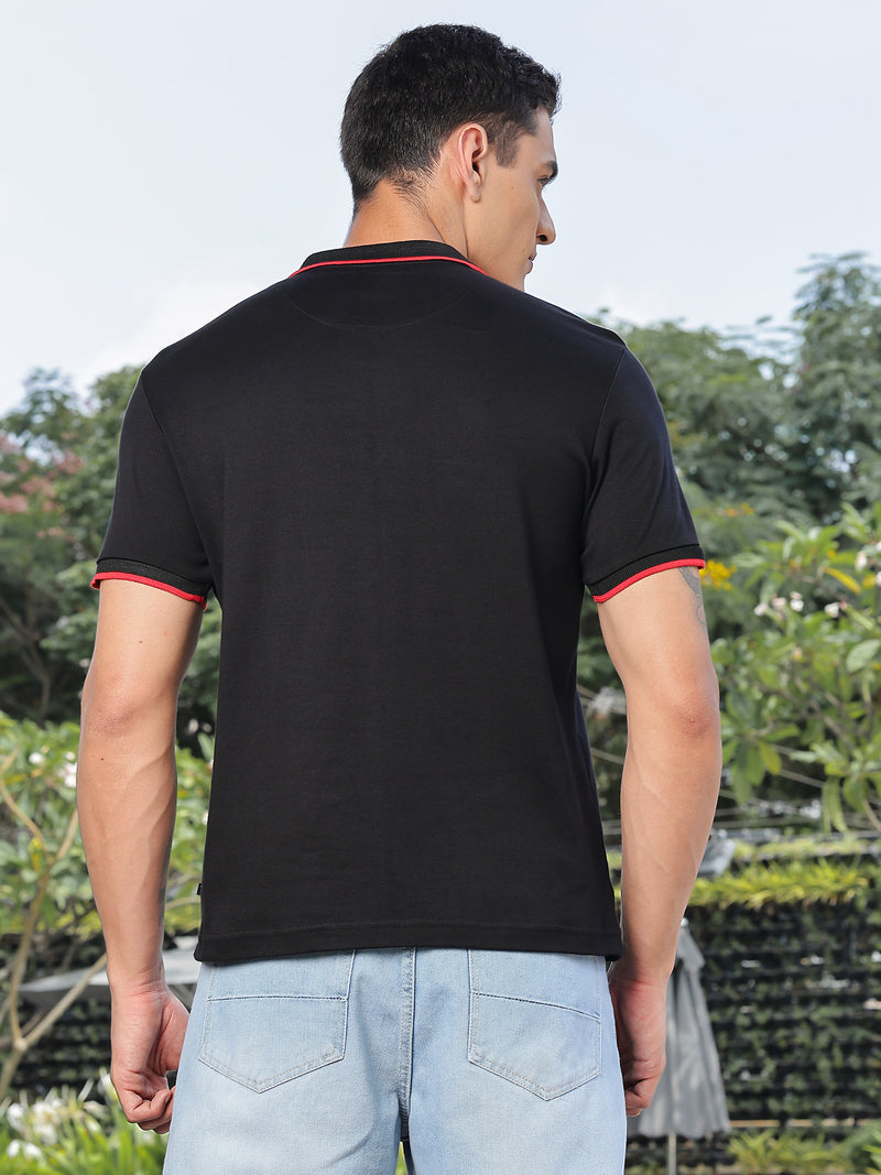 Thomas Scott Men Black Regular Fit Short Sleeves Polo Collar Knitted Tshirt