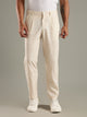 Beige Straight Fit Mid-Rise Sriped Linen Trouser For Men