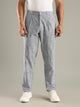 Navy Straight Fit Mid-Rise Sriped Linen Trouser For Men