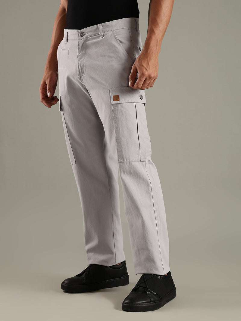 Thomas Scott Men LightGrey Mid-Rise Straight Fit Woven Cargo Trouser
