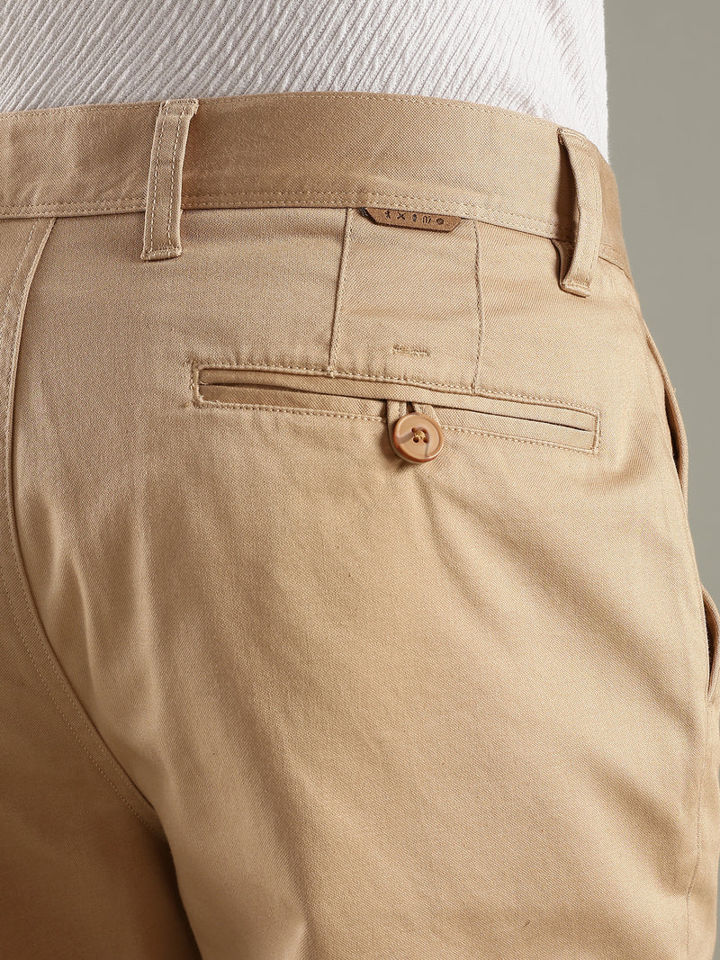 Thomas Scott Men Beige Straight Fit Mid-Rise Solid Chinos Trouser