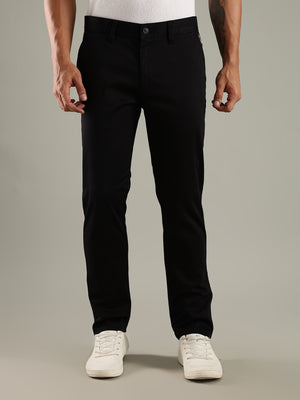 Thomas Scott Men Black Straight Fit Mid-Rise Solid Chinos Trouser