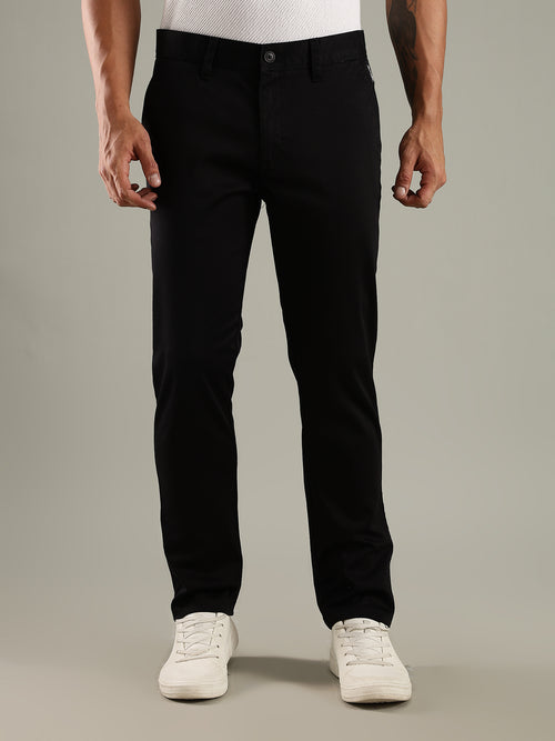 Thomas Scott Men Black Straight Fit Mid-Rise Solid Chinos Trouser