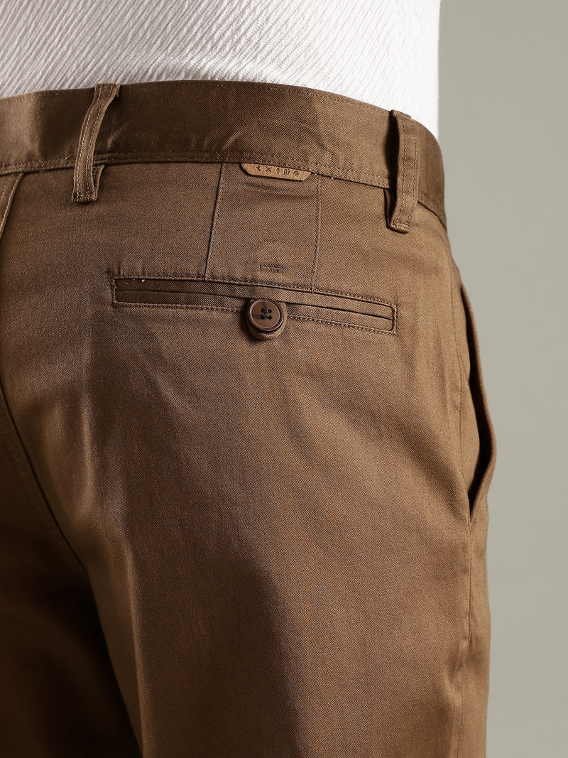 Thomas Scott Men Khaki Straight Fit Mid-Rise Solid Chinos Trouser