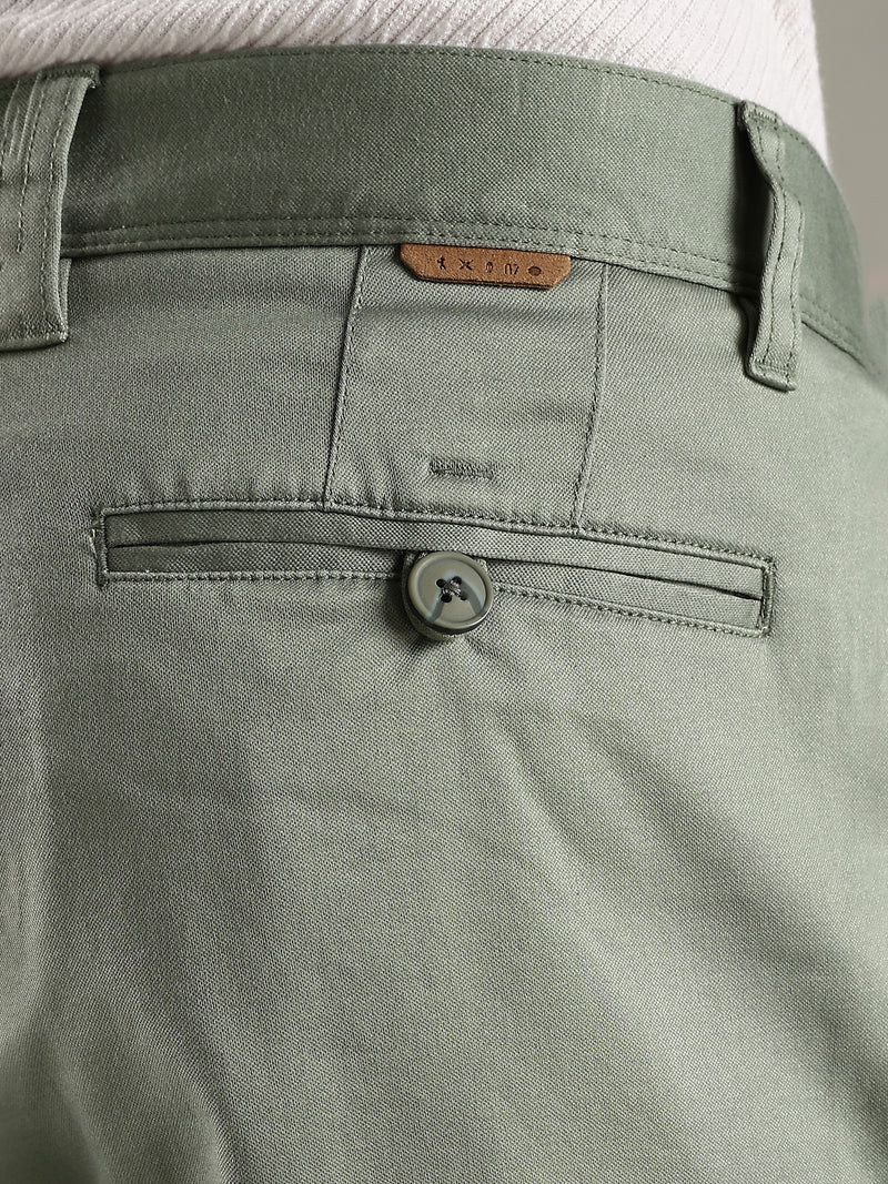Thomas Scott Men Olive Straight Fit Mid-Rise Solid Chinos Trouser