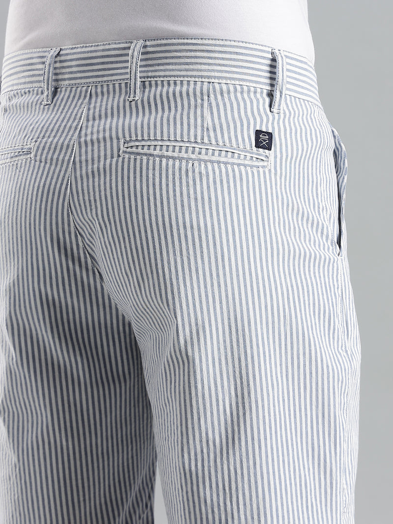 Thomas Scott Men Blue Mid-Rise Regular Fit Striped Cotton Shorts