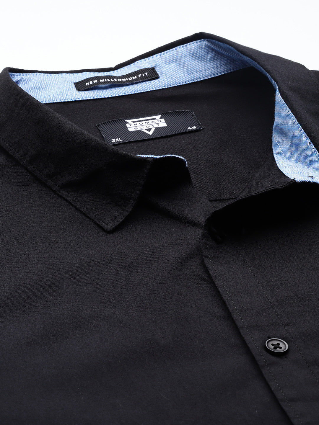Thomas Scott Men Black Plus Size Regular Fit Long Sleeves Spread Collar Casual Shirt