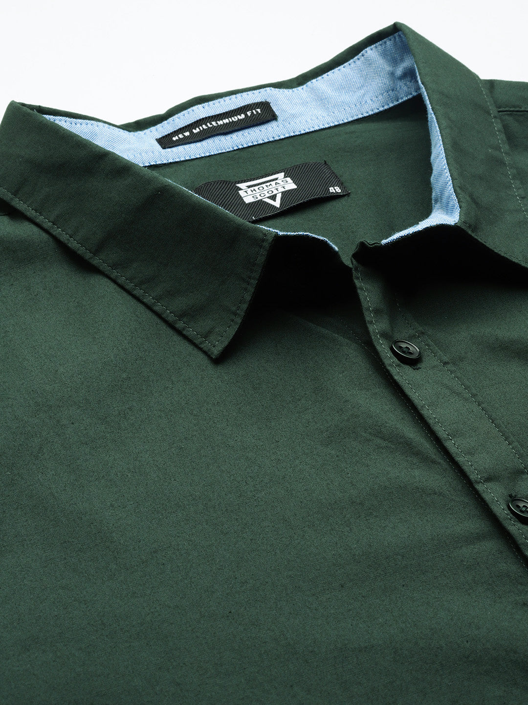 Thomas Scott Men Bottle Green Plus Size Regular Fit Long Sleeves Spread Collar Casual Shirt