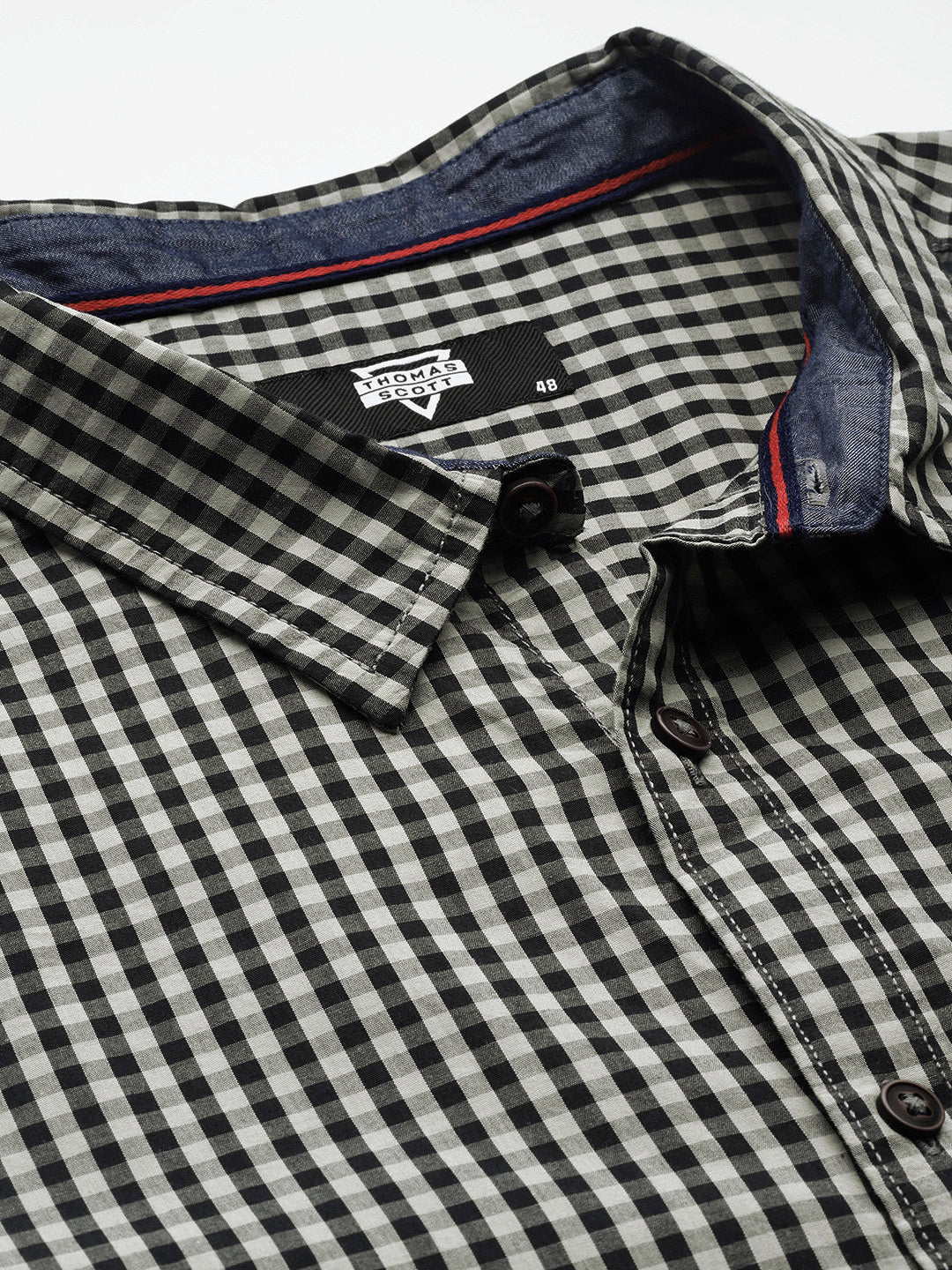 Thomas Scott Men Black Plus Size Regular Fit Long Sleeves Gingham Checks Woven Casual Shirt