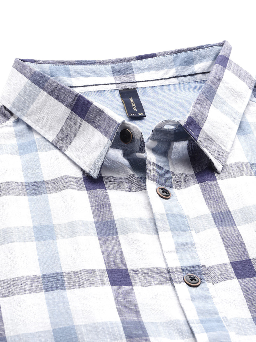 Thomas Scott Men Blue Plus Size Regular Fit Short Sleeves Spread Collar Tartan Checks Casual Shirt