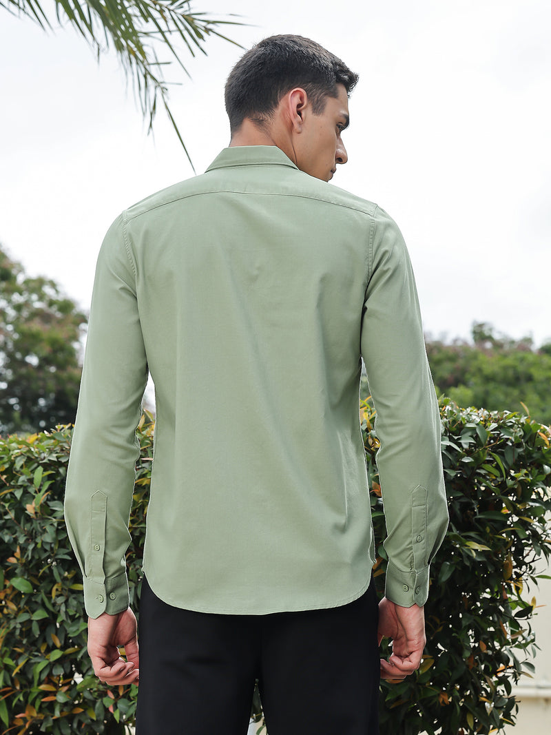 Thomas Scott Men Pista Slim Fit Long Sleeves Spread Collar Solid Cotton Casual Shirt