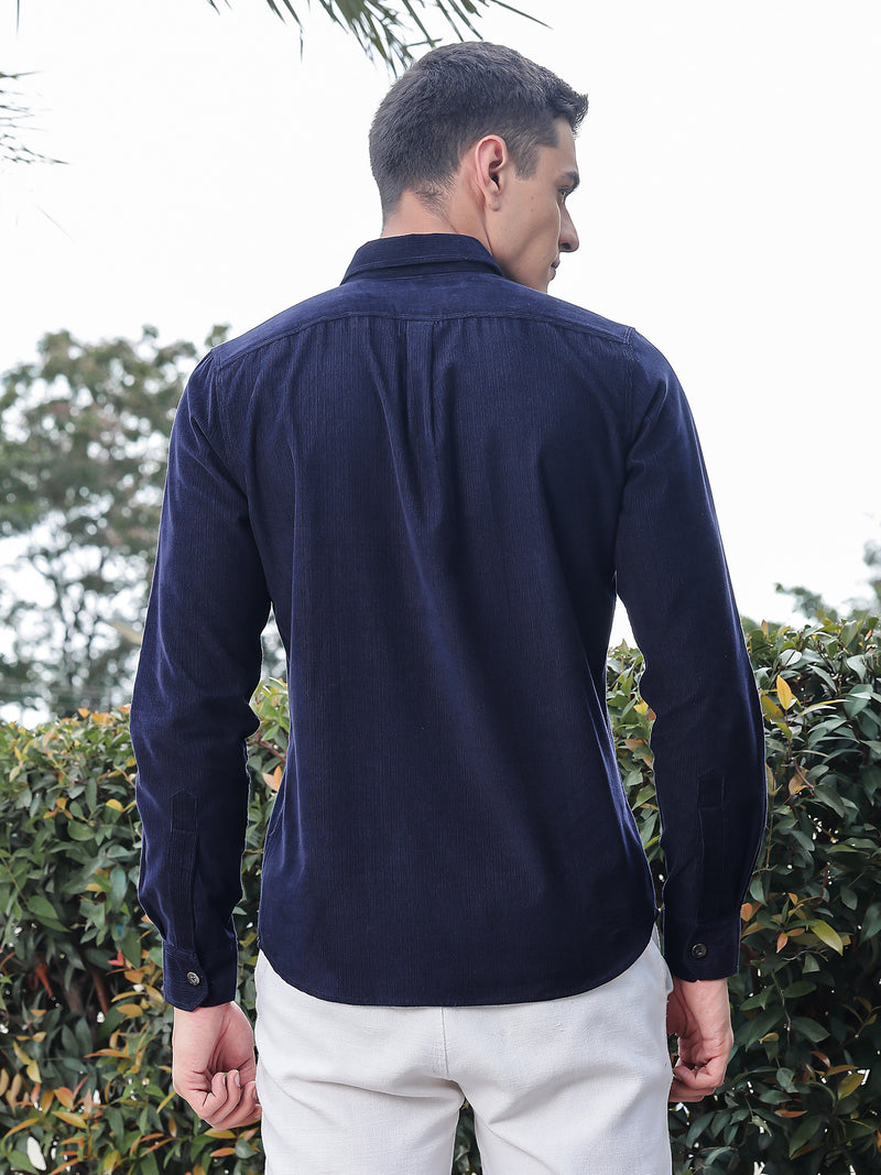 Thomas Scott Men Navy Slim Fit Long Sleeves Corduroy Casual Shirt