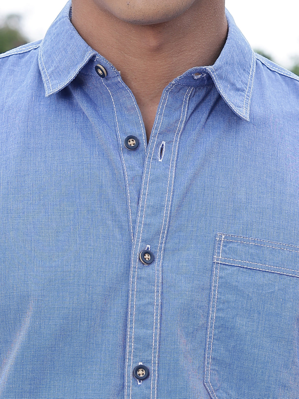 Thomas Scott Men Blue Slim Fit Long Sleeves Spread Collar Filafil Casual Shirt