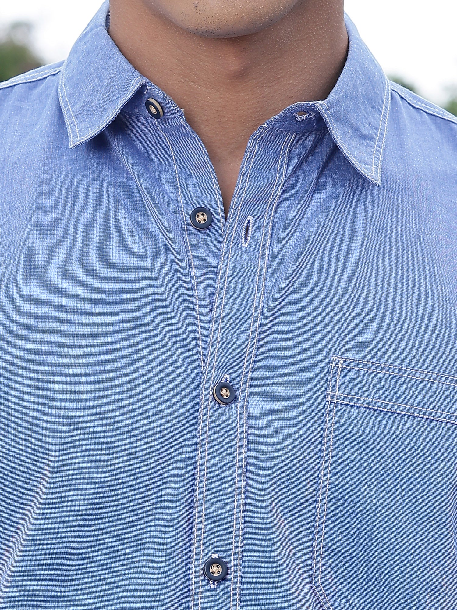 Thomas Scott Men Blue Slim Fit Long Sleeves Spread Collar Filafil Casual Shirt