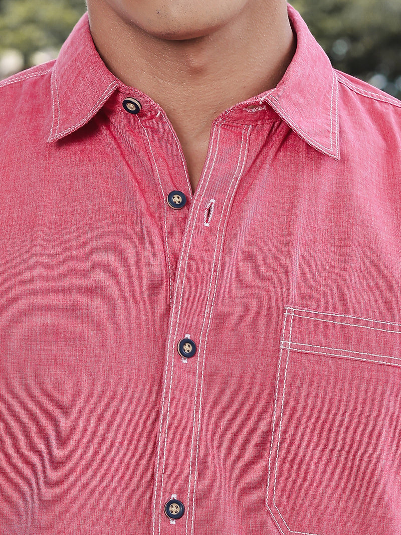 Thomas Scott Men Red Slim Fit Long Sleeves Spread Collar Filafil Casual Shirt