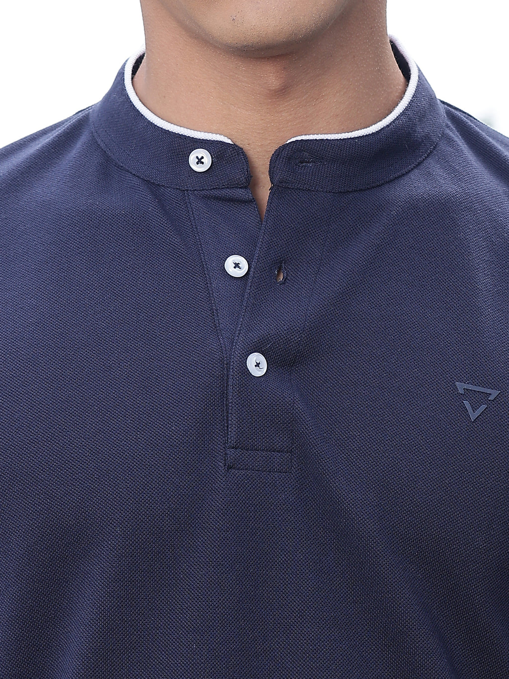Thomas Scott Men Navy Regular Fit Short Sleeves Mandarin Collar Knitted Tshirt
