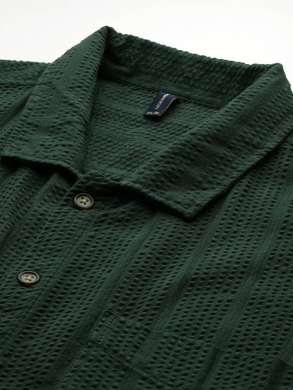 Thomas Scott Men Green Plus Size Regular Fit Short Sleeves Cotton Seersucker Shirt