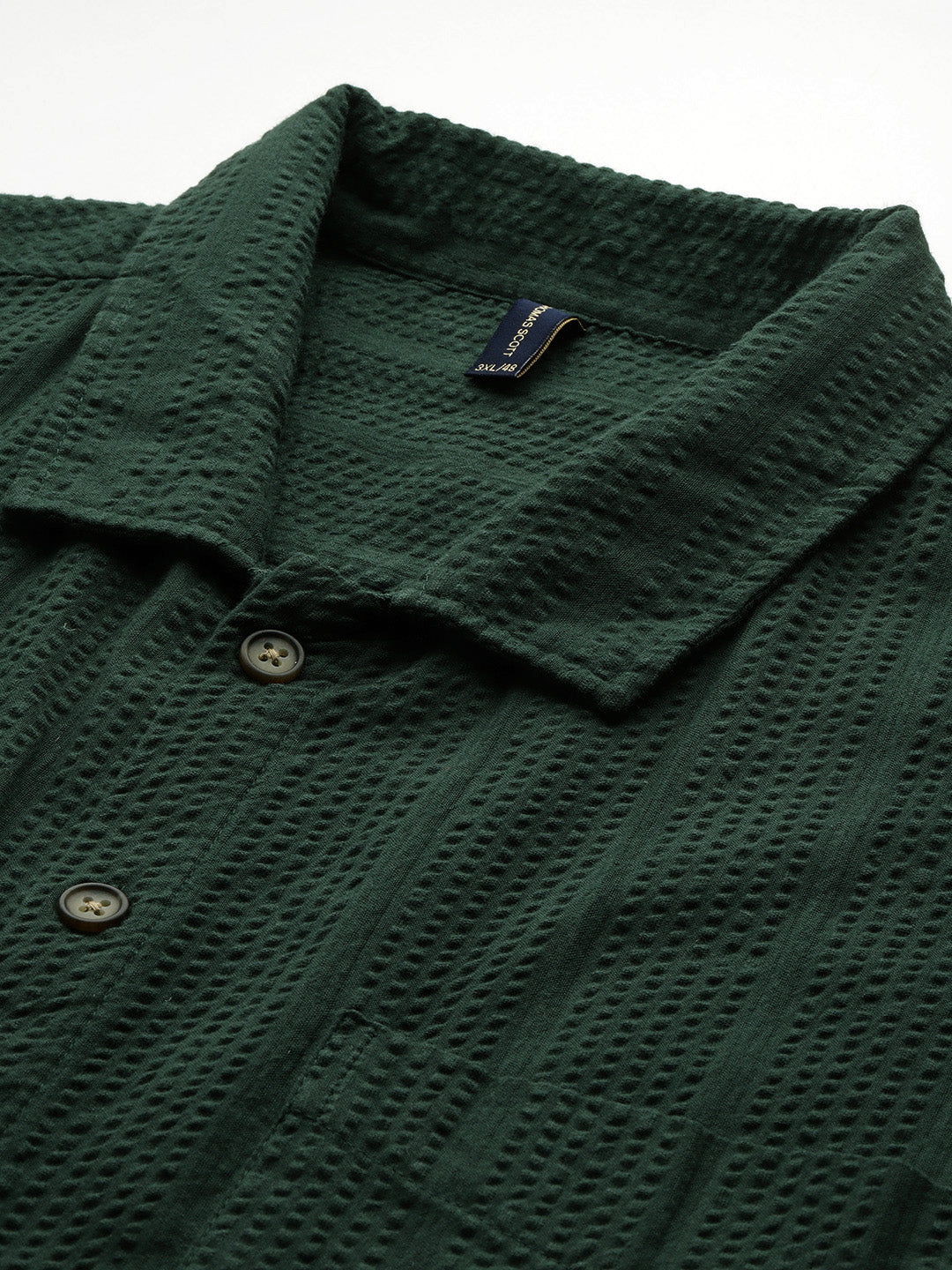 Thomas Scott Men Green Plus Size Regular Fit Short Sleeves Cotton Seersucker Shirt