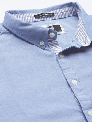 Blue Plus Size Regular Fit Long Sleeves Button-Down Collar Cotton Casual Shirt For Men