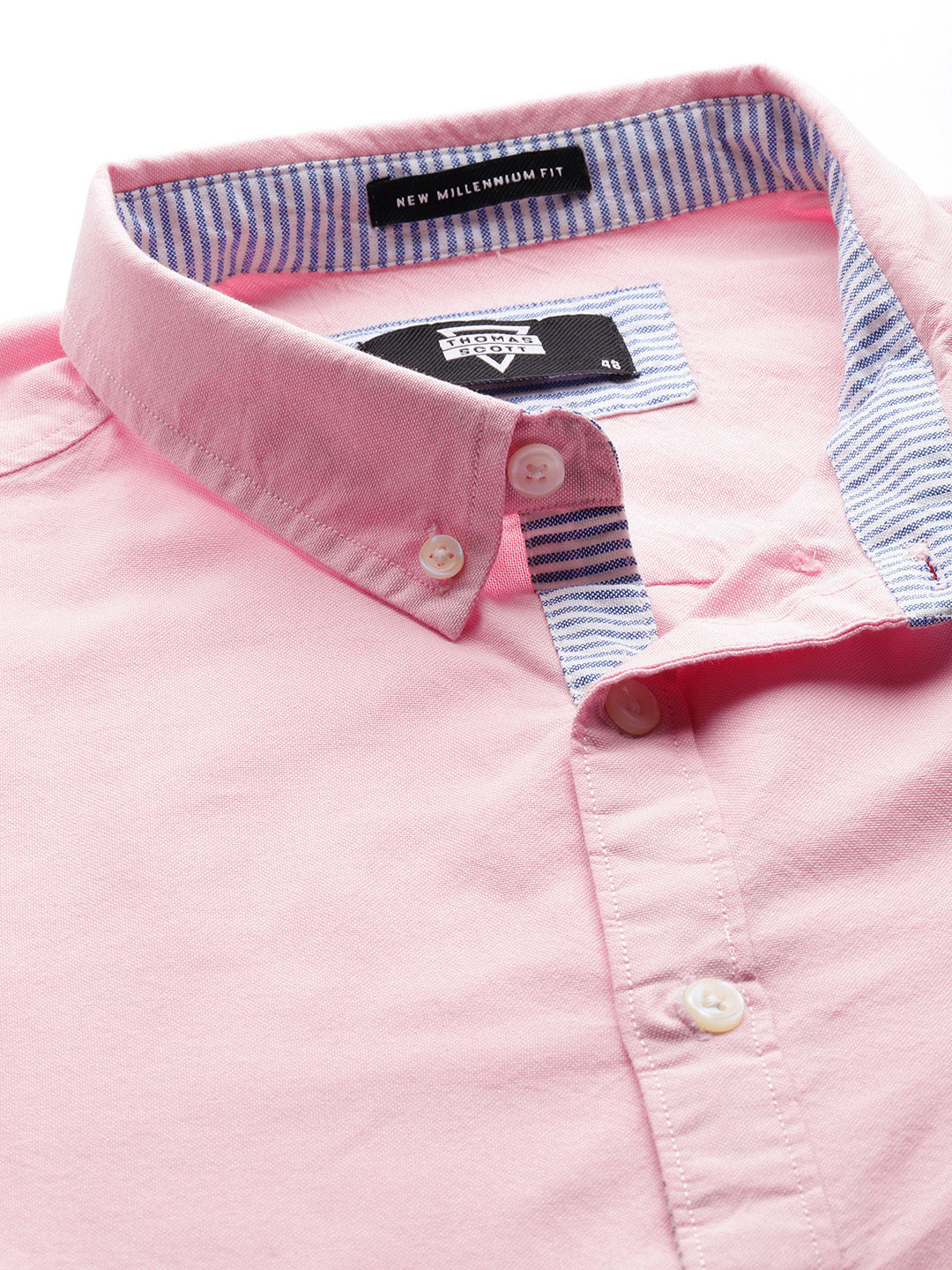 Thomas Scott Men Pink Plus Size Regular Fit Long Sleeves Button-Down Collar Cotton Casual Shirt